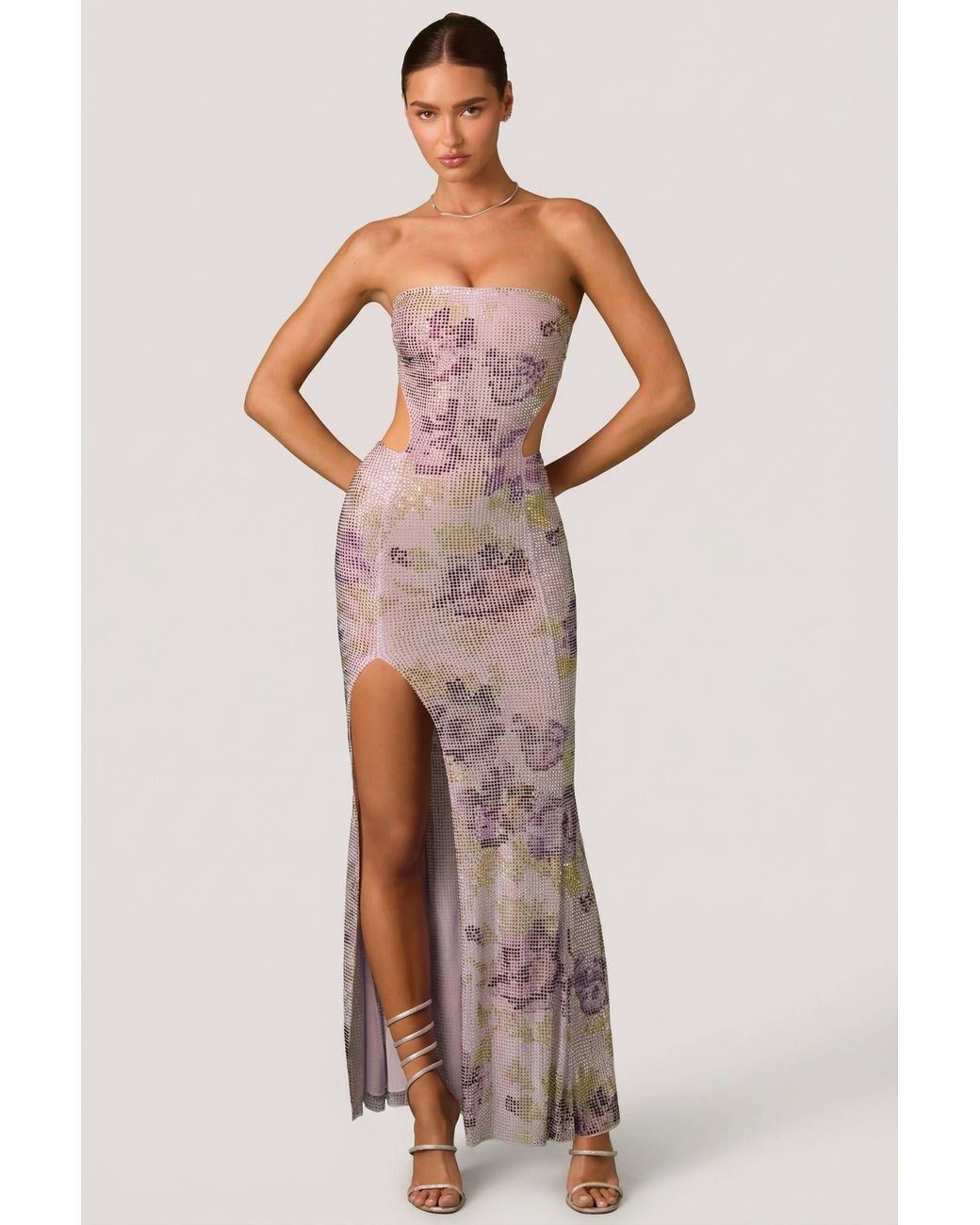Oh Polly Purple Embellished Cut-Out Fishtail Maxi Dress