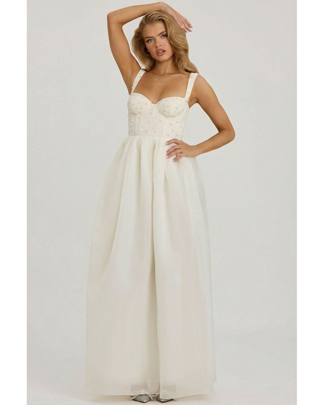 Oh Polly White Embellished Corset Gown