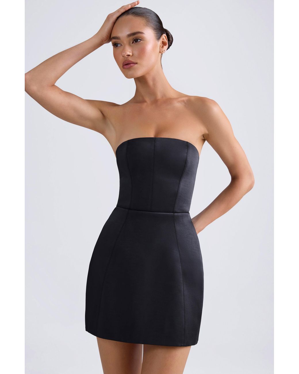 Oh Polly Black Bandeau Structured Tulip Mini Dress