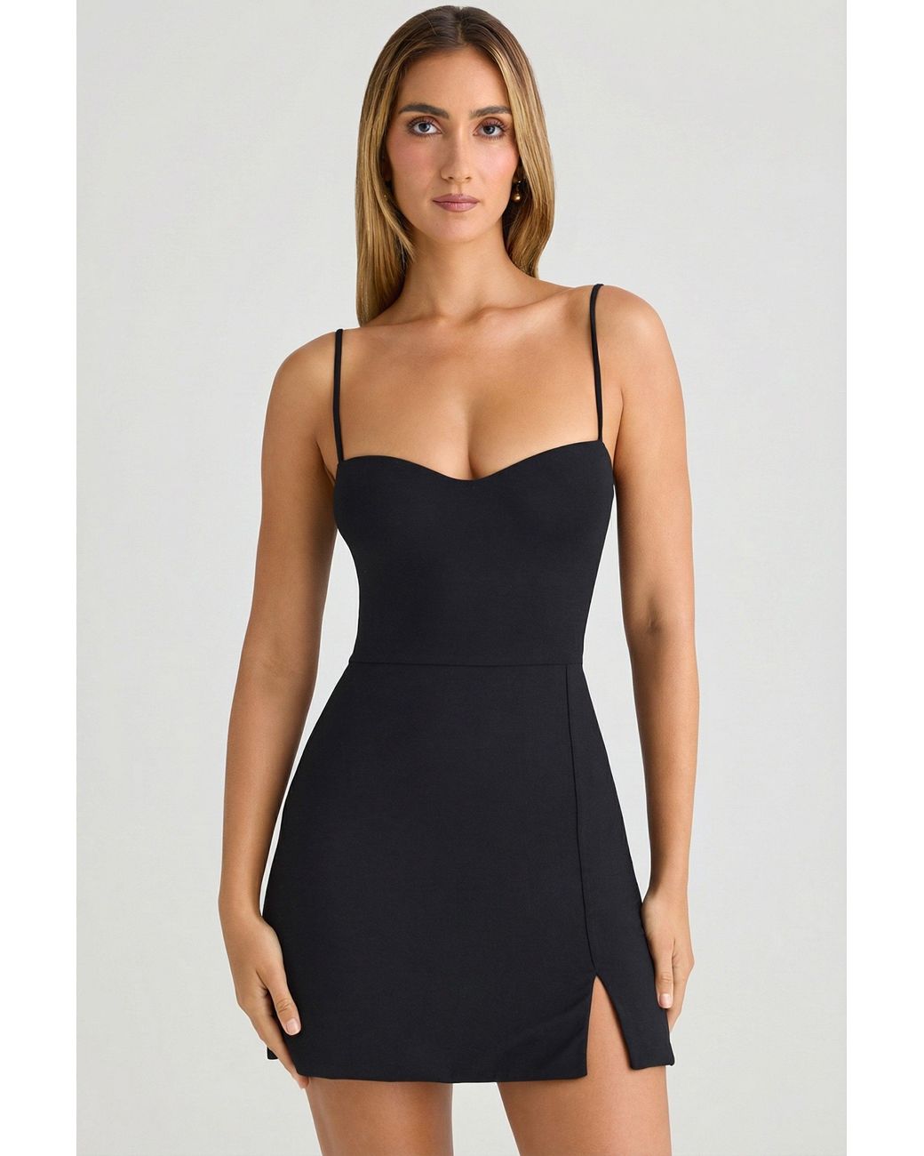 Oh Polly Black Modal Sweetheart-Neck A-Line Mini Dress