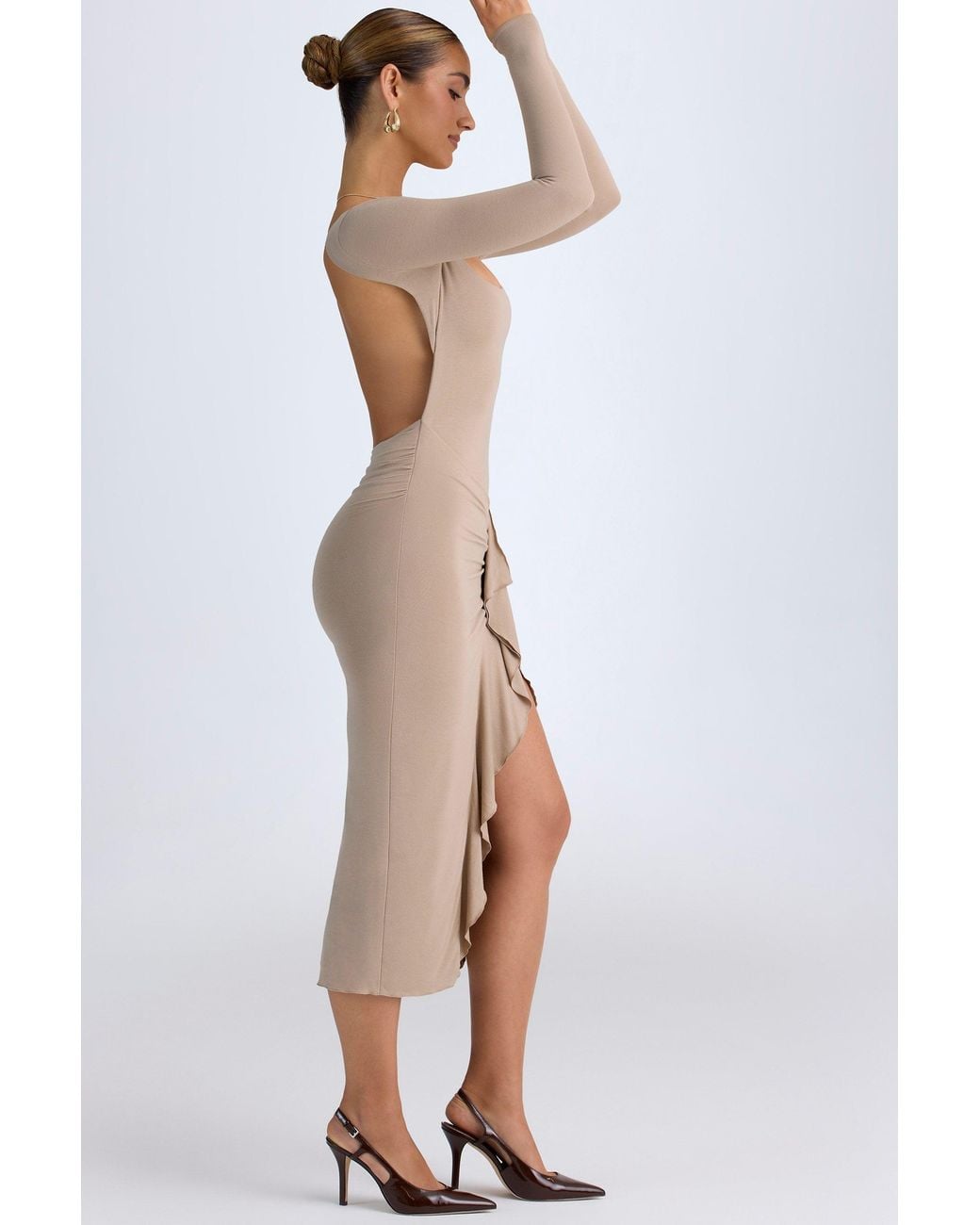 Oh Polly Natural Modal Ruffled Midaxi Dress