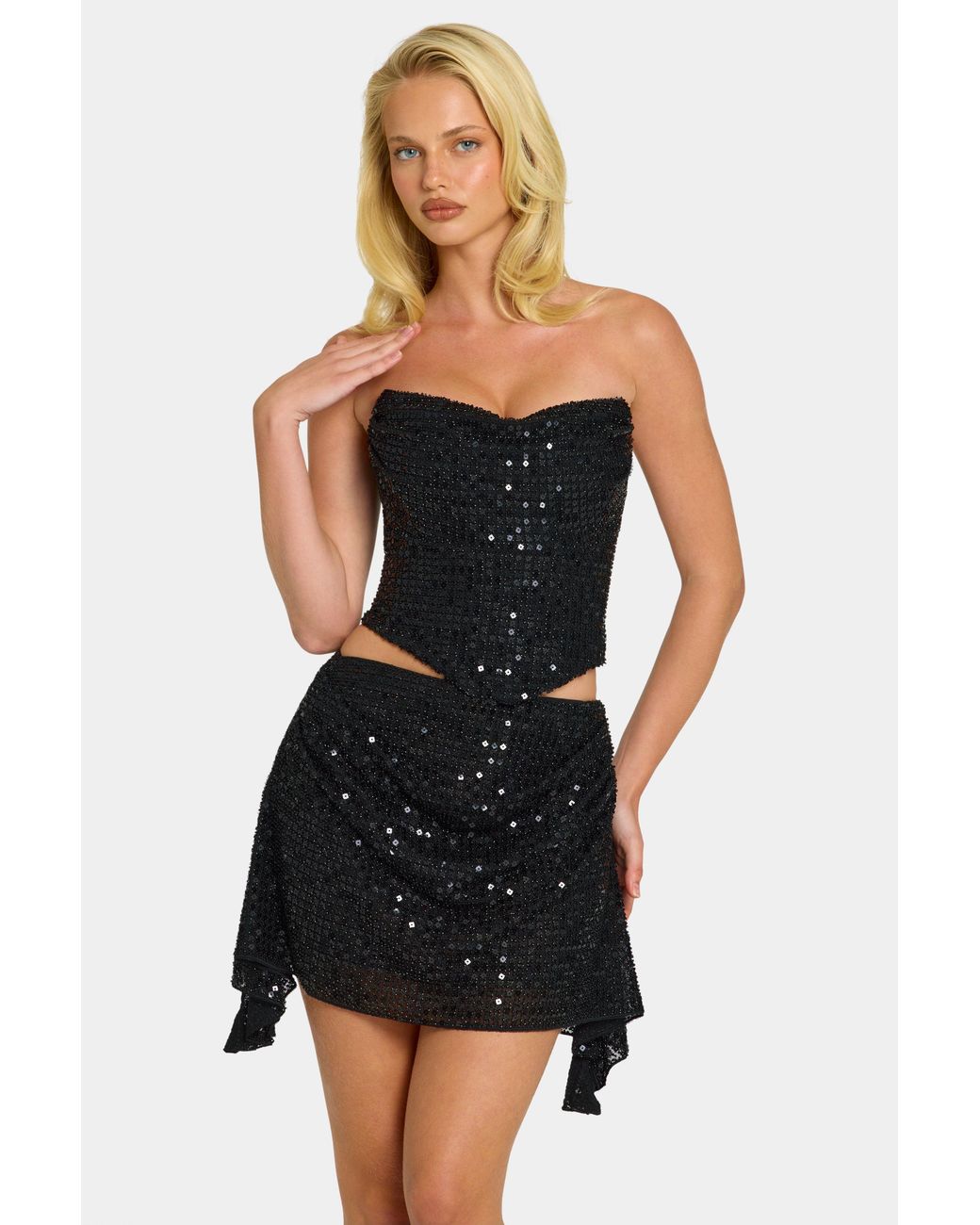 Oh Polly Black Embellished Draped Corset Top