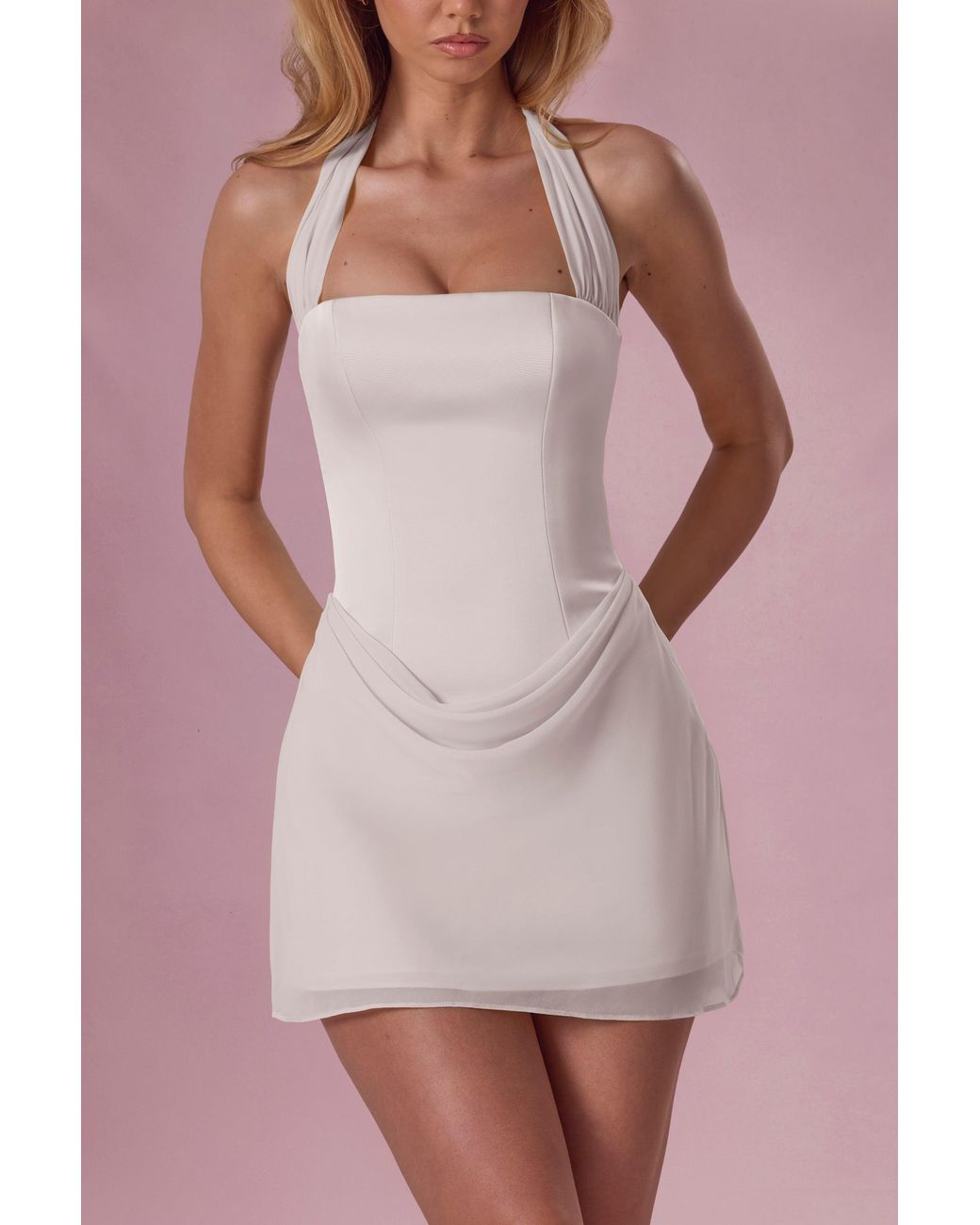 Oh Polly White Satin Draped Mini Dress