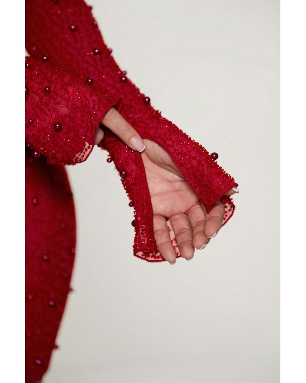Oh Polly Red Long Sleeve Deep Plunge Mini Dress