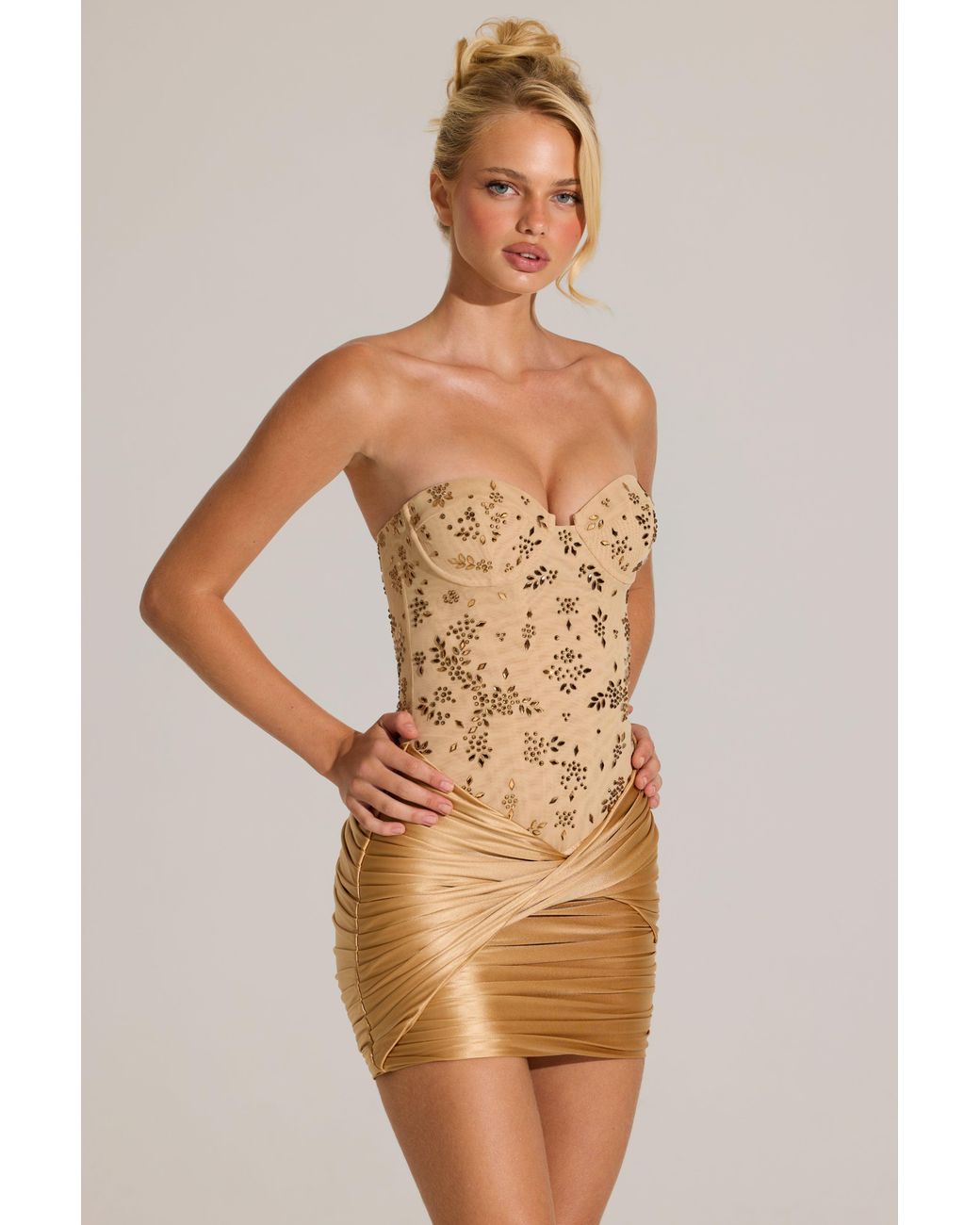 Oh Polly Metallic Embellished Corset Mini Dress