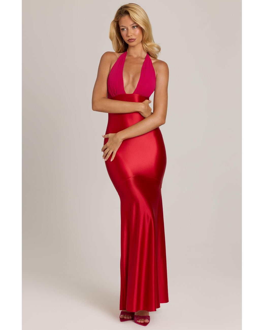Oh Polly Red Satin Jersey Maxi Dress