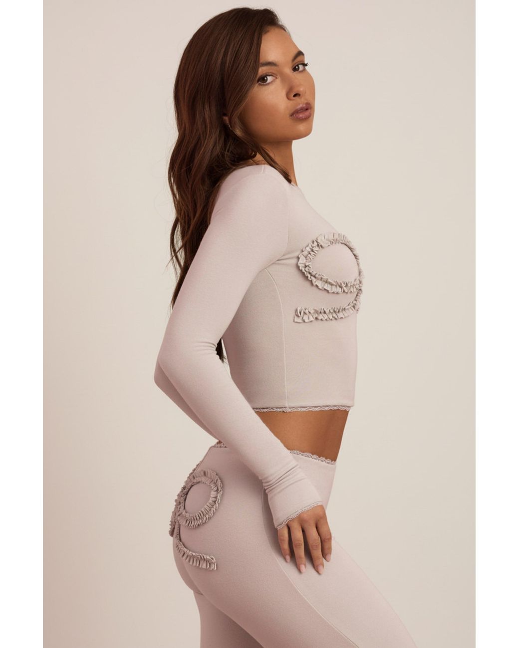Oh Polly Gray Modal Lace-Trim Appliqué Pyjama Top