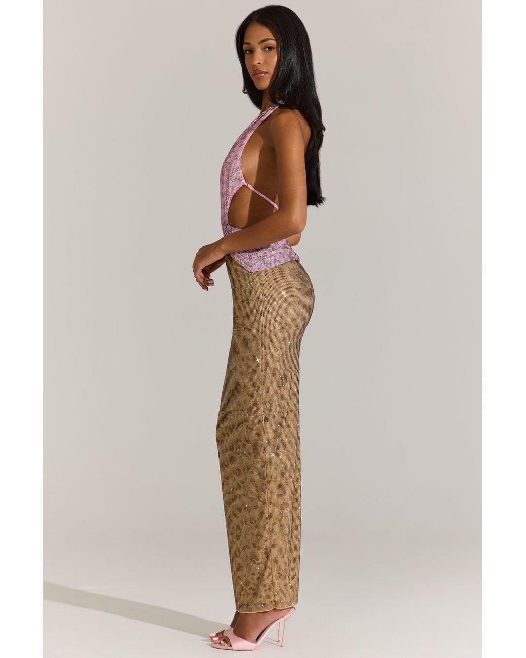 Oh Polly Pink Embellished Cut-Out Maxi Dress