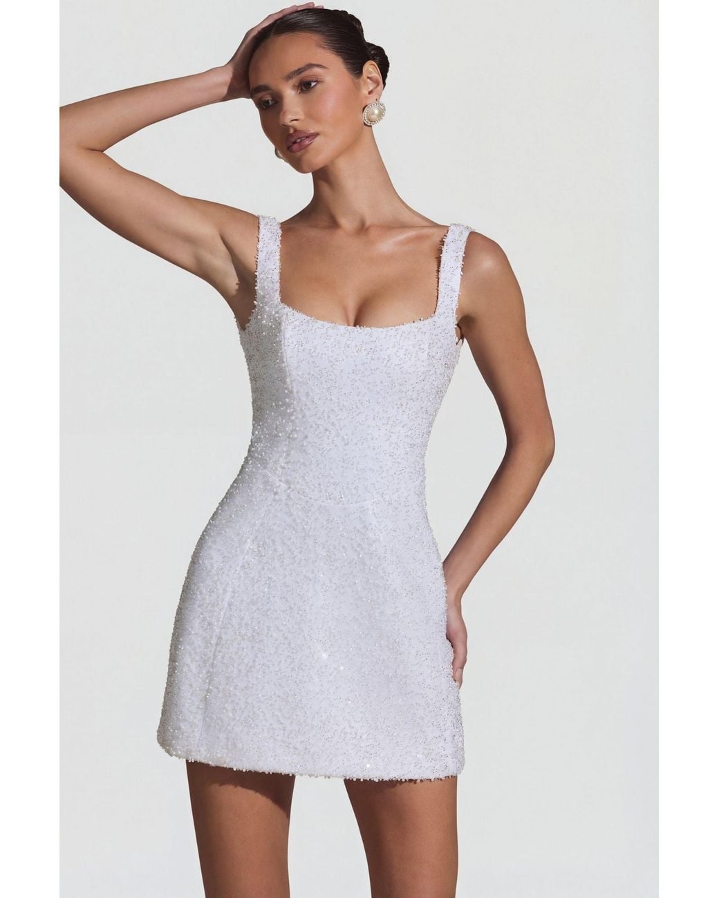 Oh Polly White Embellished Structured A-Line Mini Dress