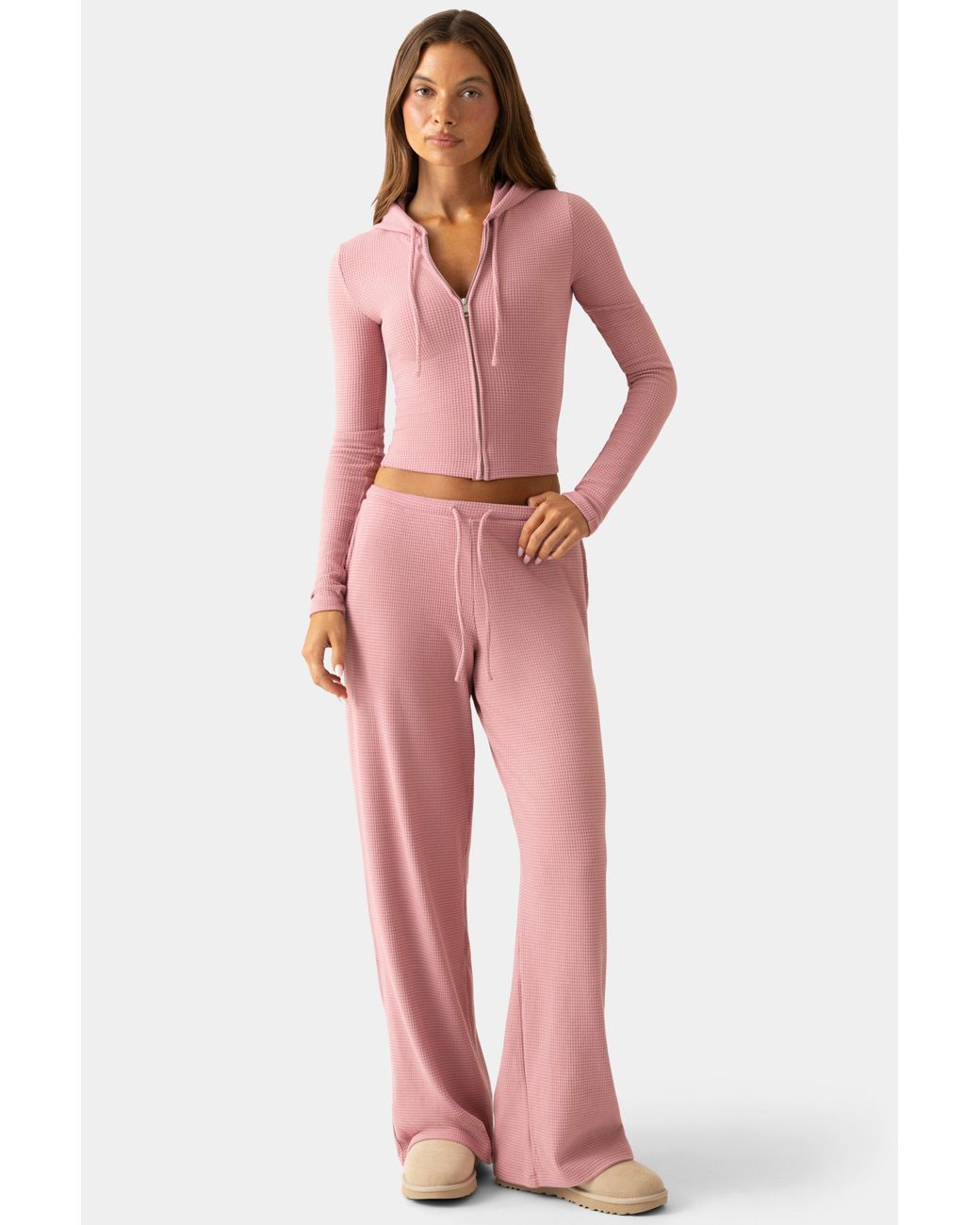 BO+TEE Pink Ribbed Jersey Low-Rise Trousers