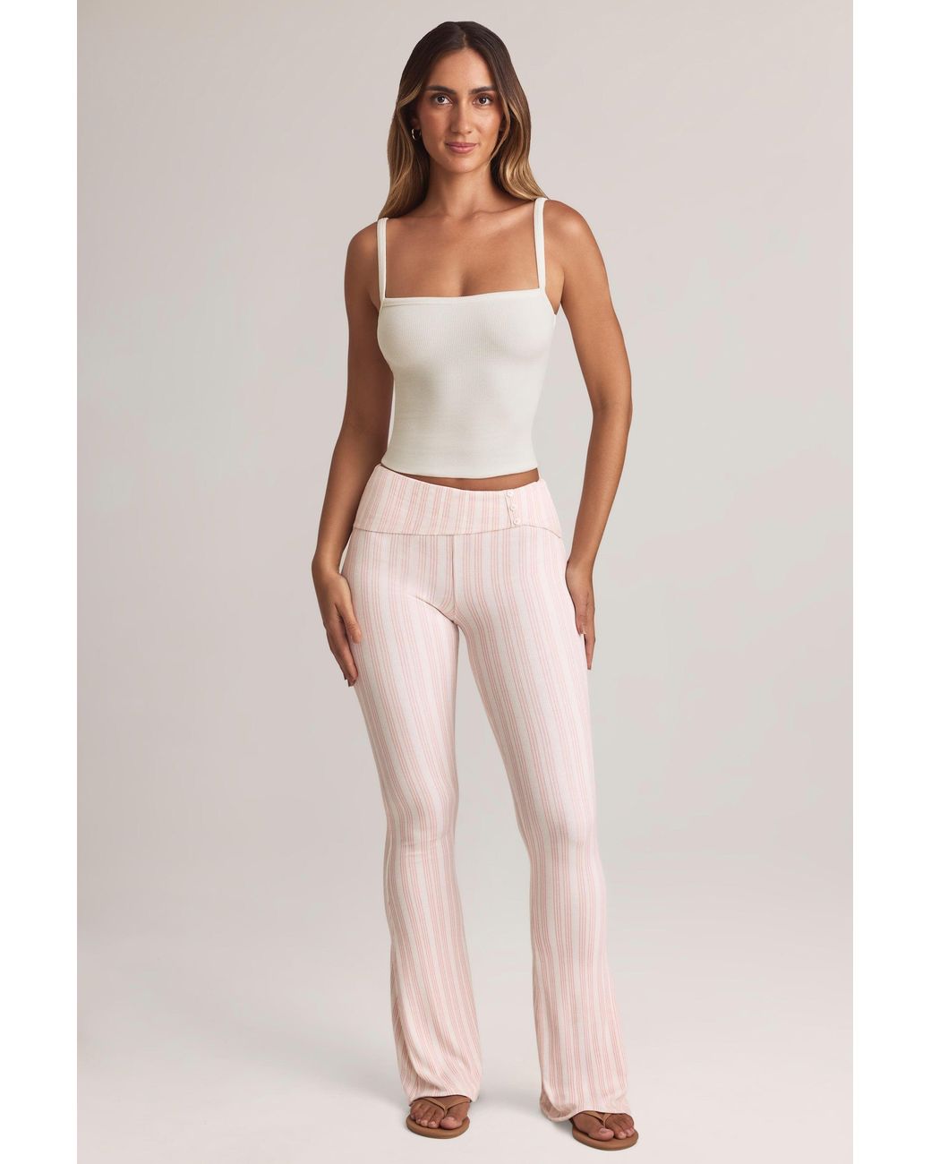 Oh Polly Multicolor Modal Foldover Mid-Rise Flared Trousers