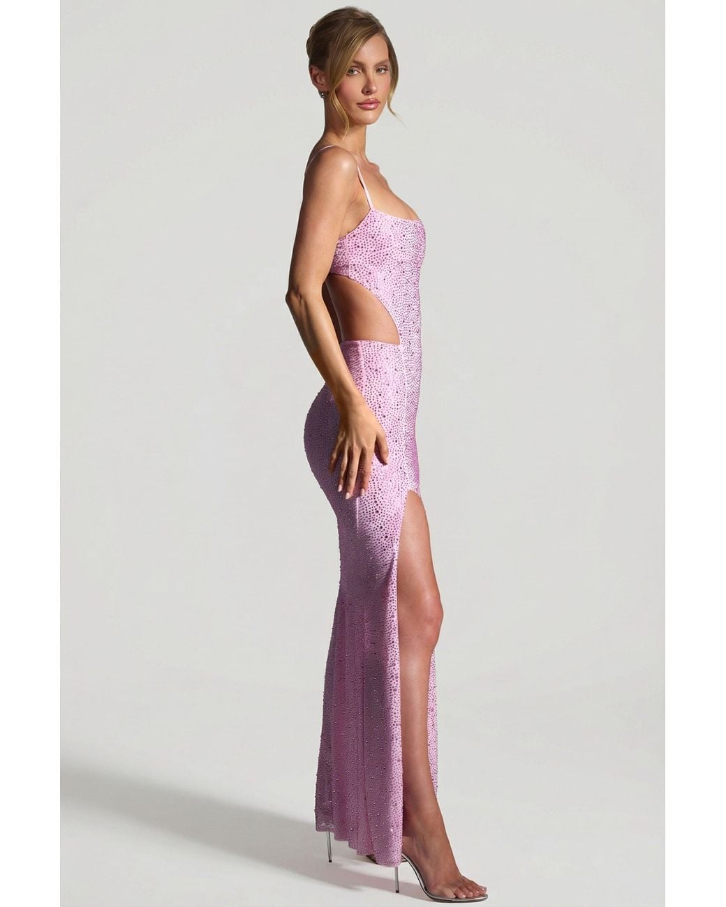 Oh Polly Pink Embellished Cut-Out Fishtail Maxi Dress