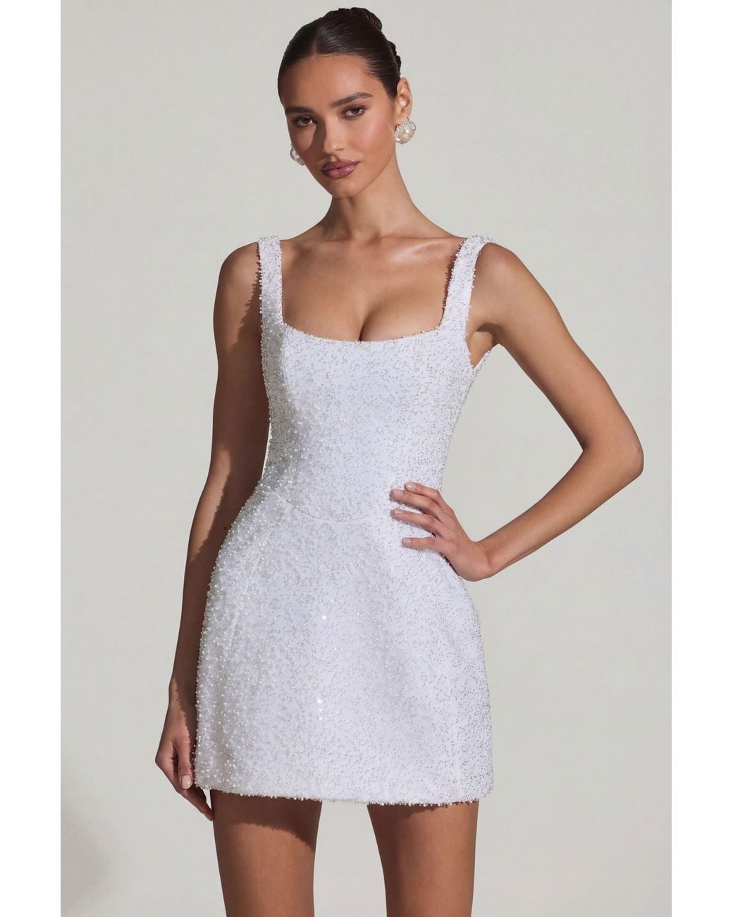Oh Polly White Embellished Structured A-Line Mini Dress