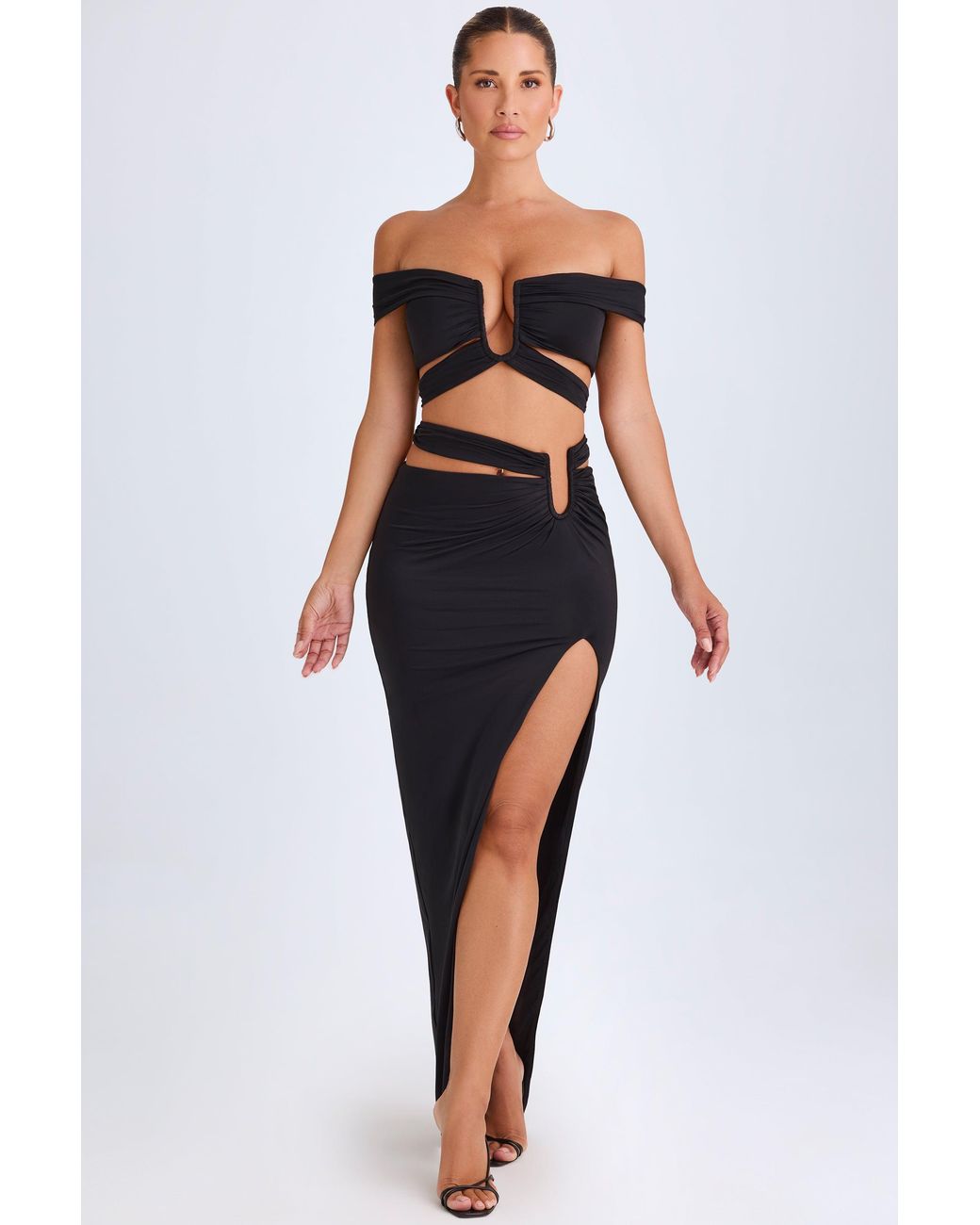 Oh Polly Black Asymmetric Cut-Out Maxi Skirt