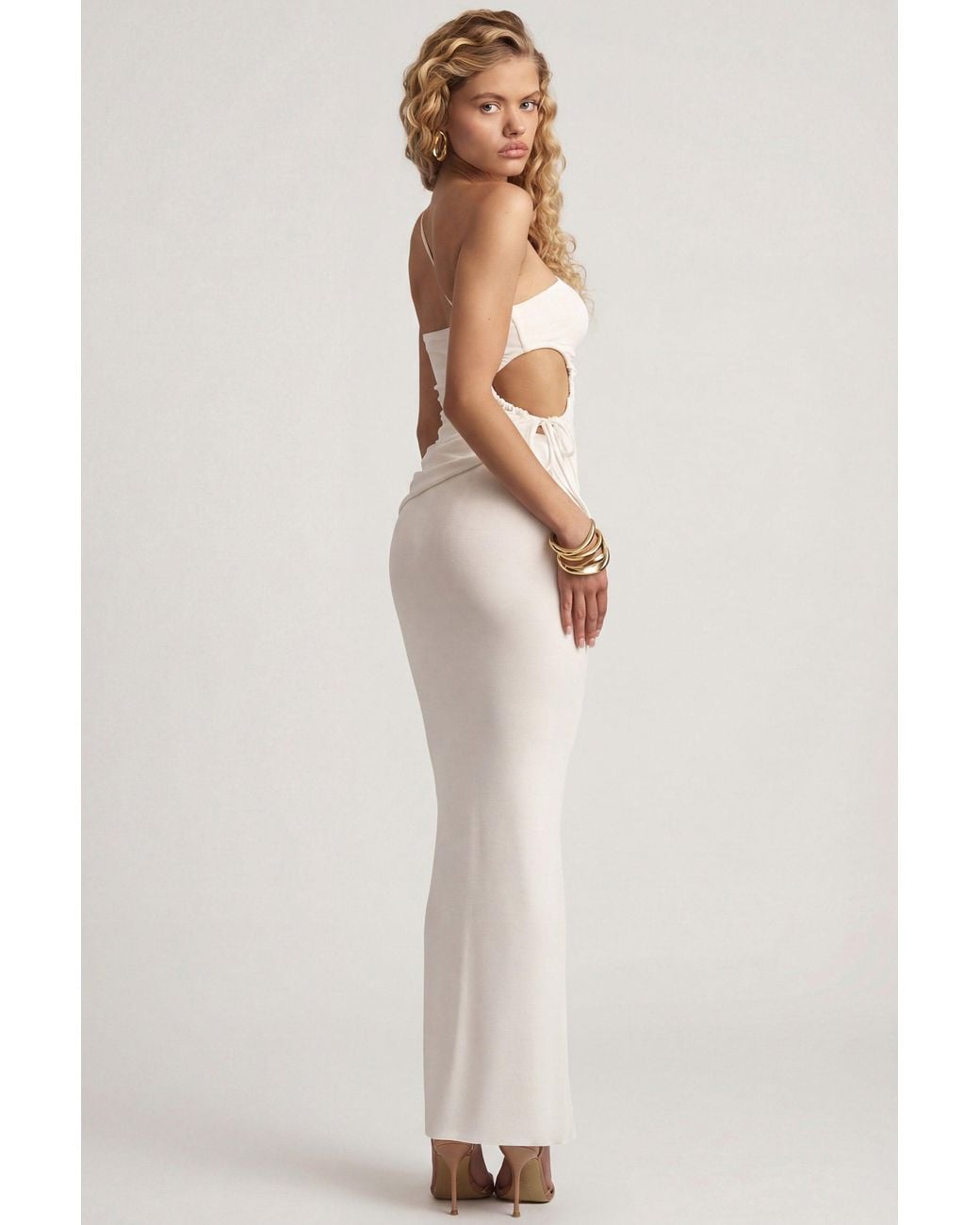 Oh Polly White Textured Jersey Low-Rise Maxi Skirt