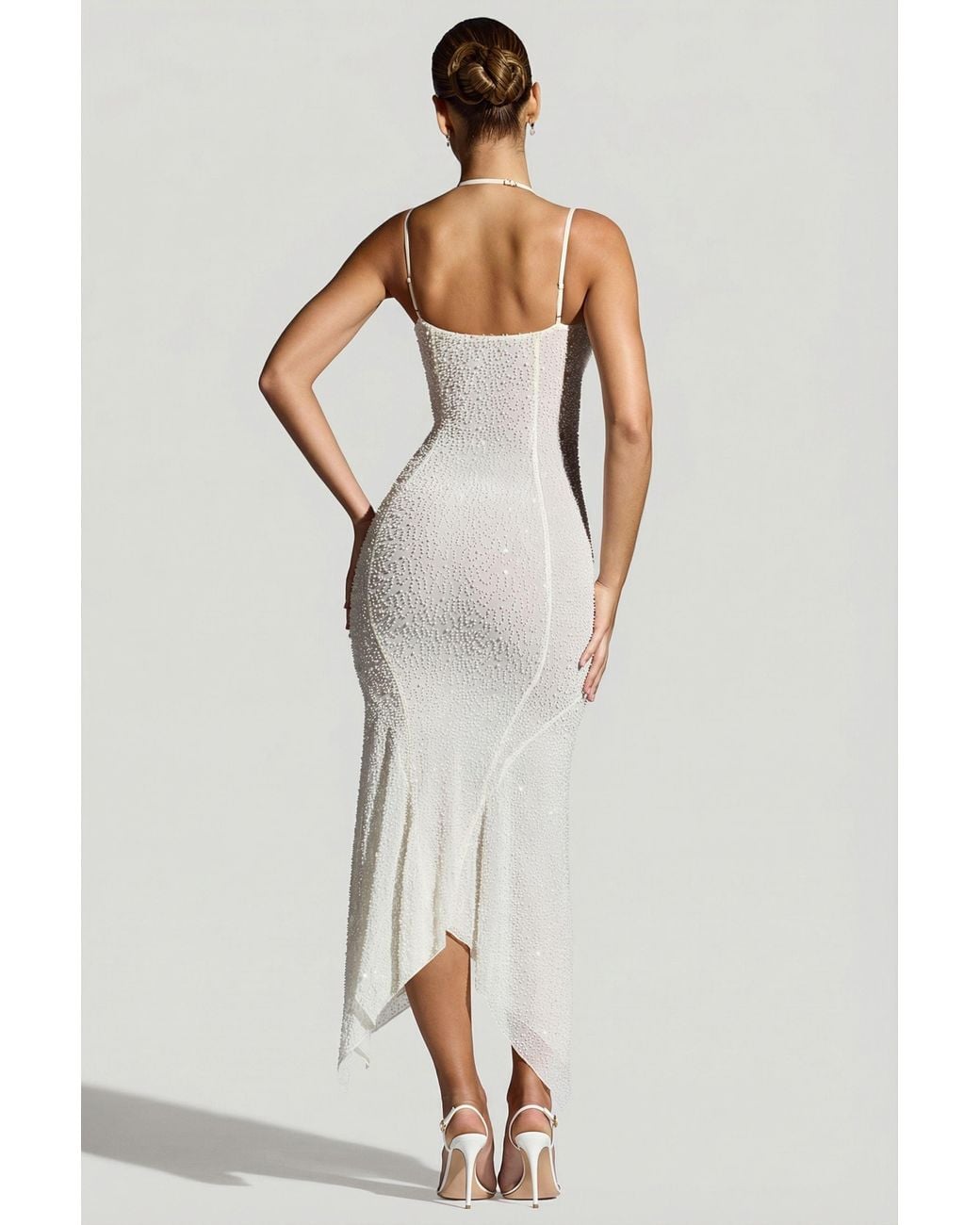 Oh Polly White Embellished Handkerchief Hem Maxi Dress
