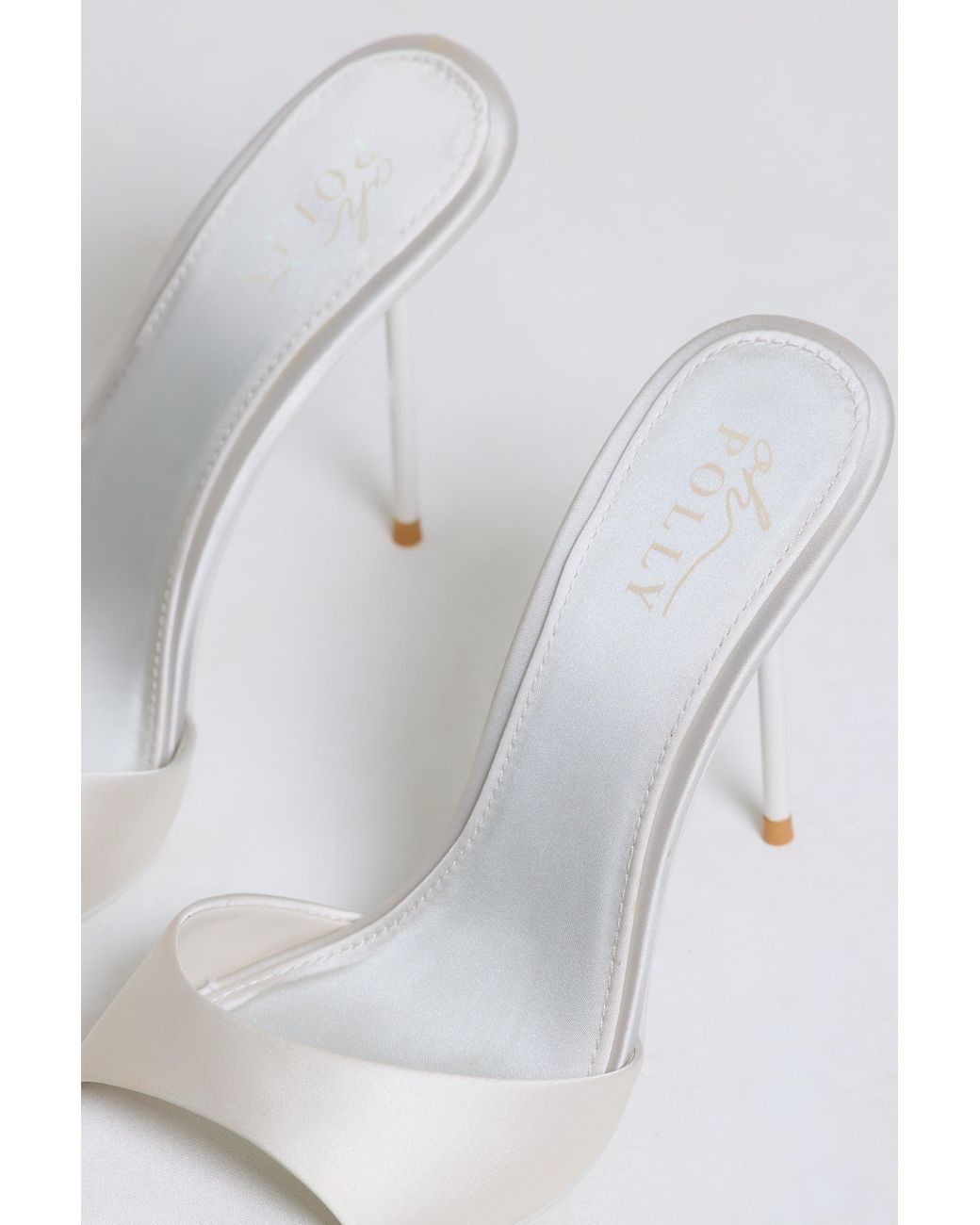 Oh Polly White Satin Heeled Mule Sandal