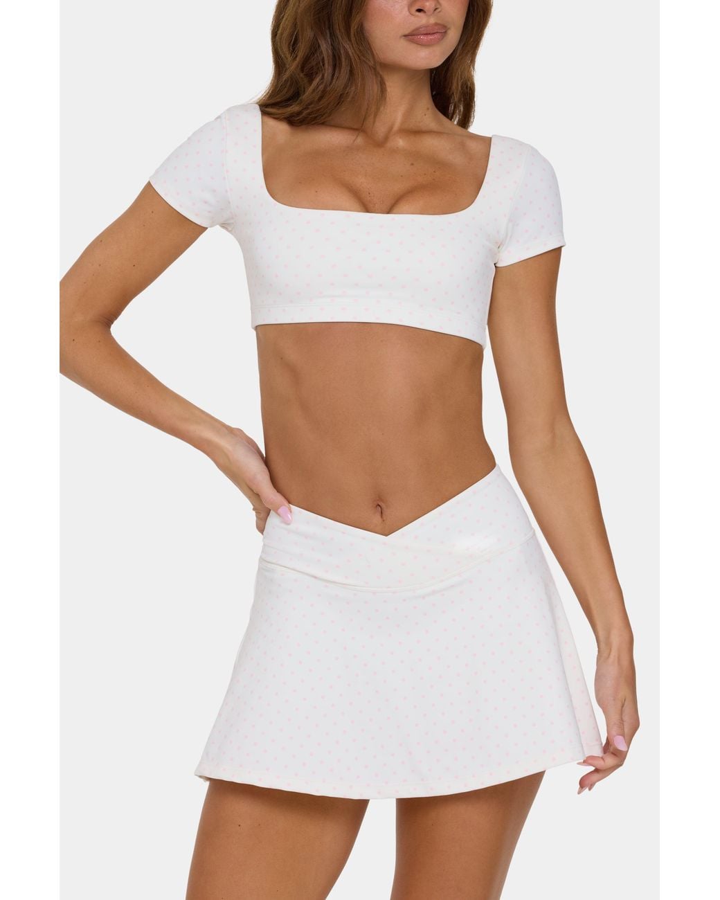 BO+TEE Pink Soft Active Cap Sleeve Crop Top
