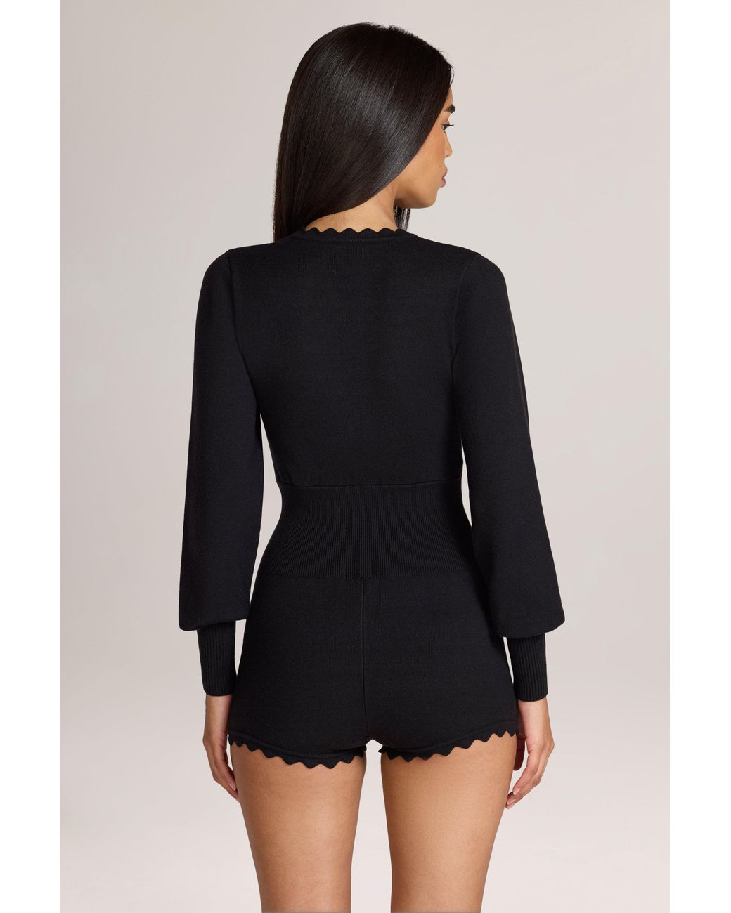 Oh Polly Black Knit Long-Sleeve Romper