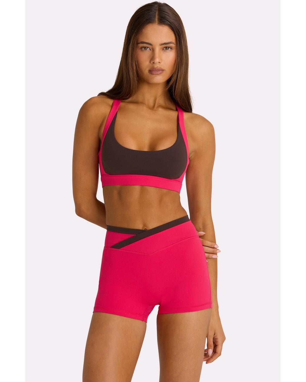 BO+TEE Pink Soft Active Wrap Waist Shorts