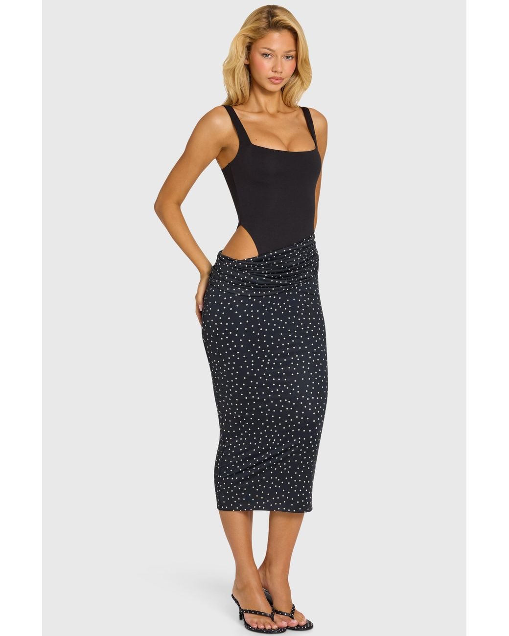 Oh Polly Black Bodice Draped Midi Dress
