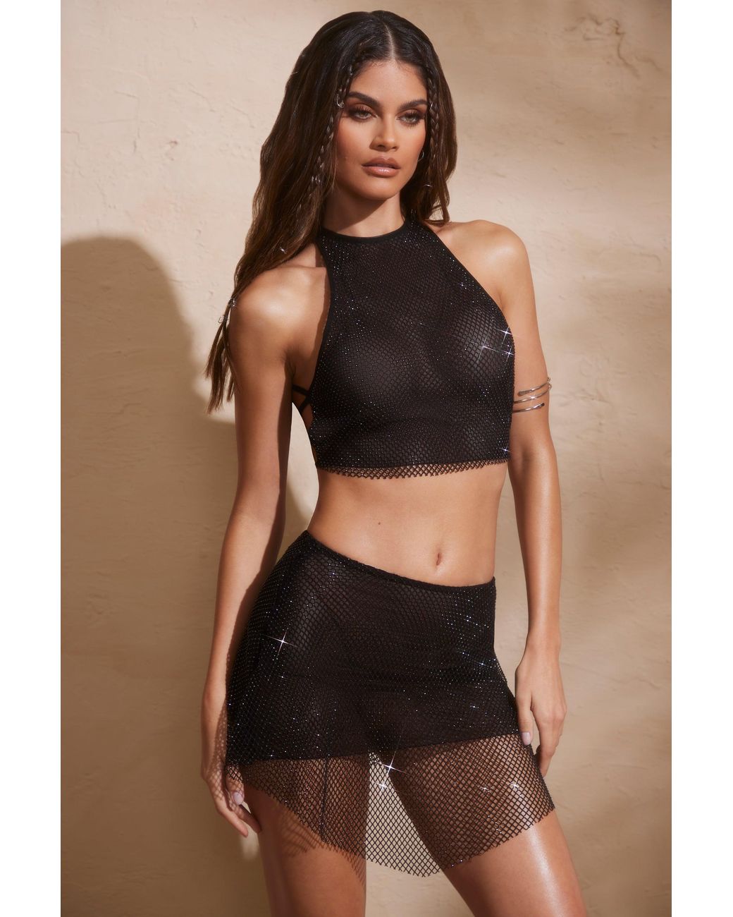 Oh Polly Black Embellished Mid Rise Mini Skirt
