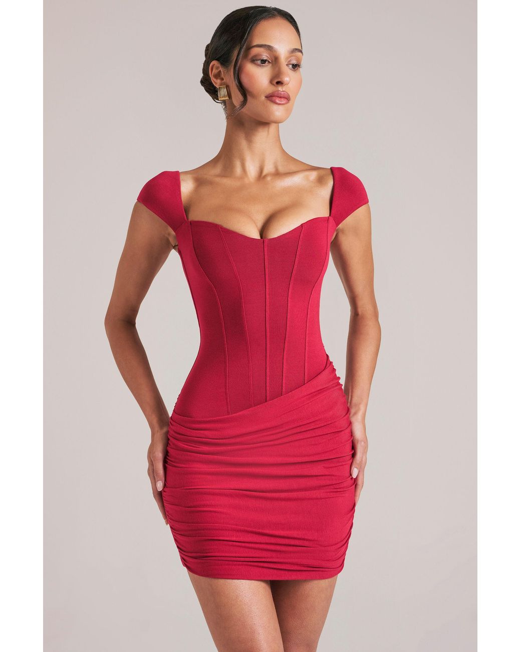 Oh Polly Red Sweetheart Neckline Mini Dress
