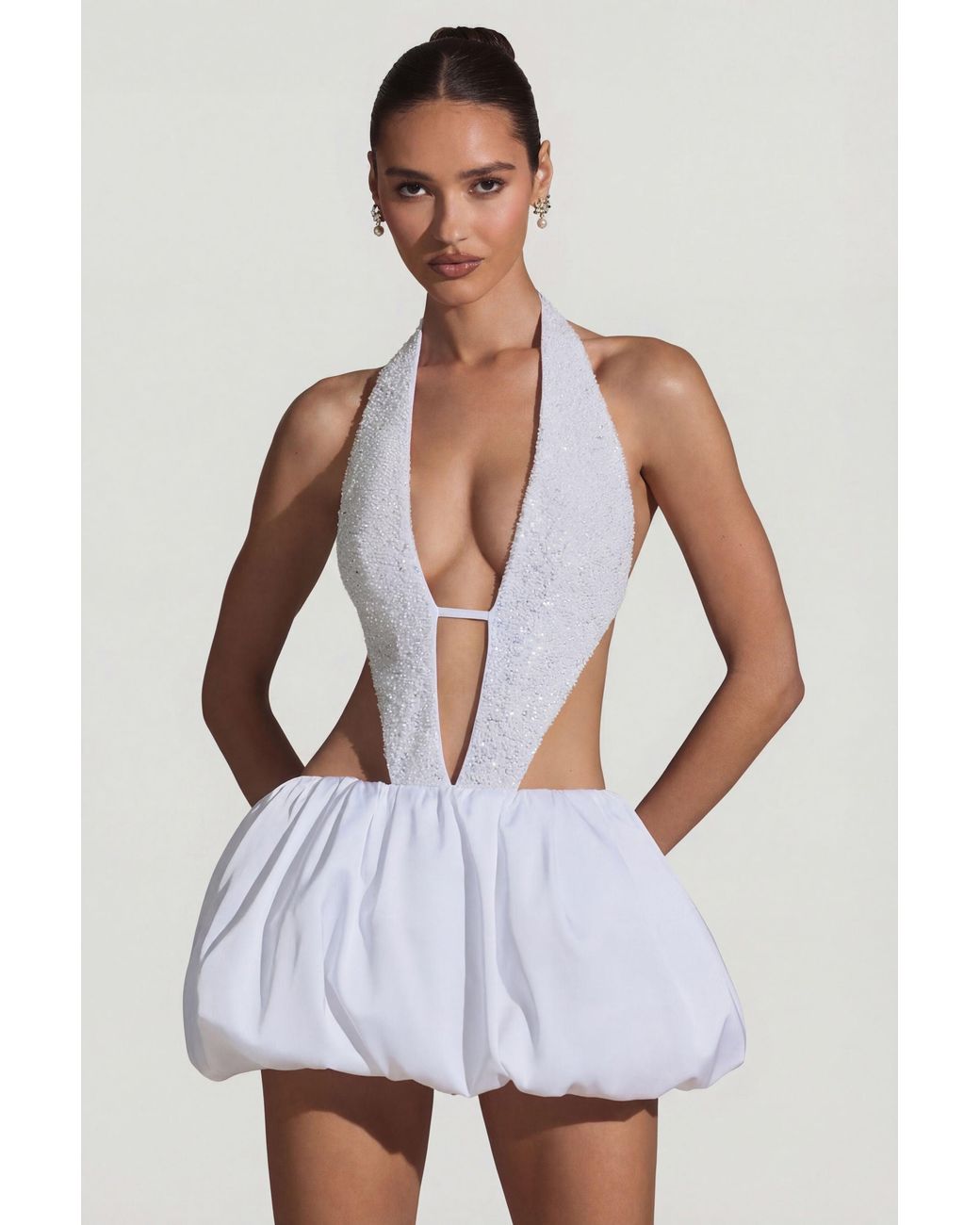 Oh Polly White Embellished Cut-Out Bubble Hem Mini Dress