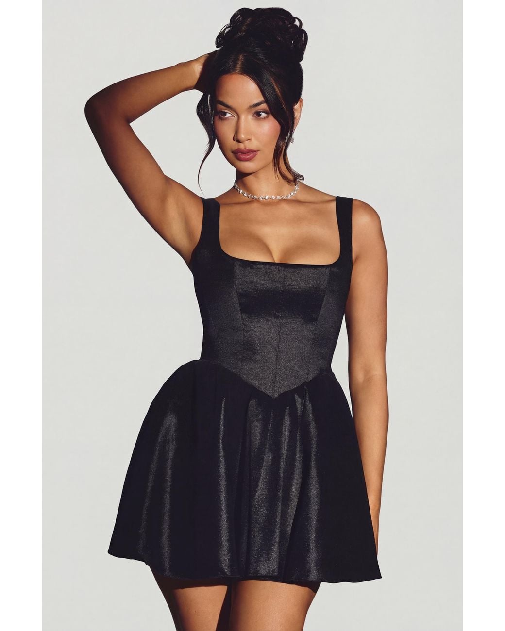 Oh Polly Black Woven Taffeta Corset Mini Dress