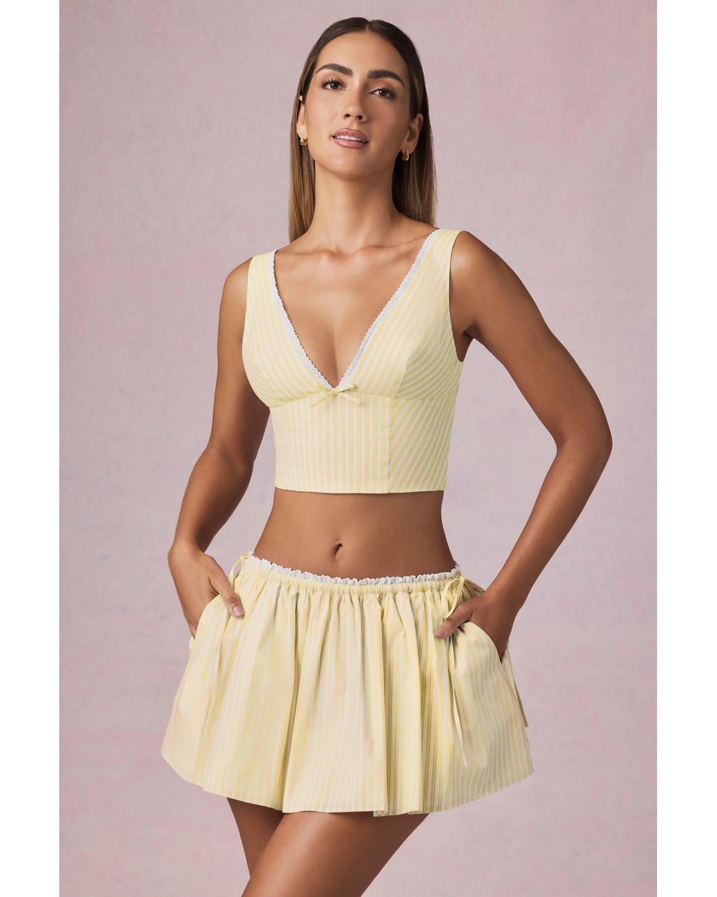Oh Polly Yellow Ruched Drawstring Mini Skirt