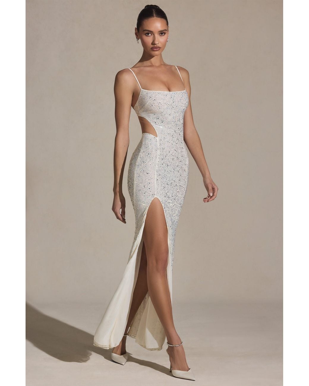 Oh Polly White Embellished Cut-Out Fishtail Maxi Dress