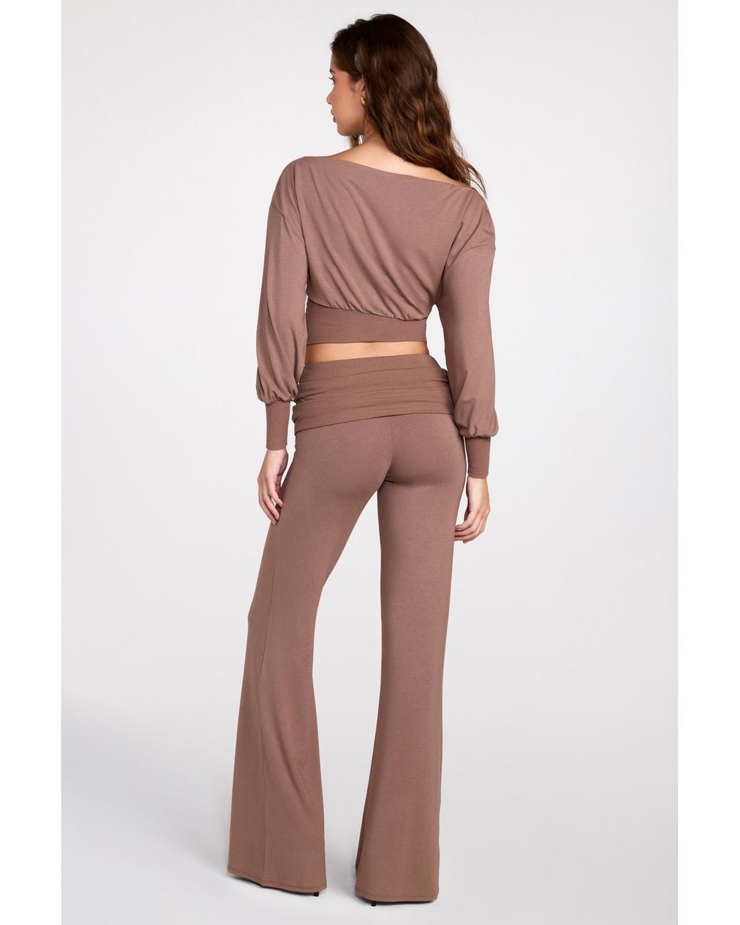 Oh Polly Brown Modal Low-Rise Straight-Leg Trousers