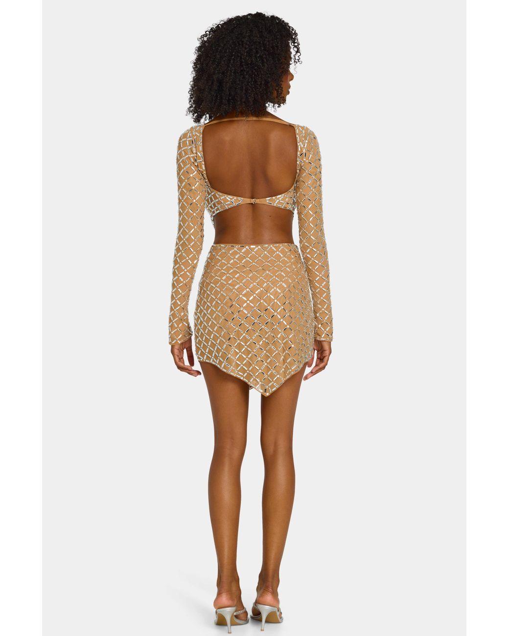 Oh Polly Natural Embellished Asymmetric Mid-Rise Mini Skirt