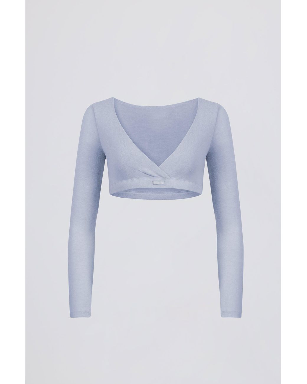 BO+TEE Blue Brushed Jersey V-Neck Crop Top