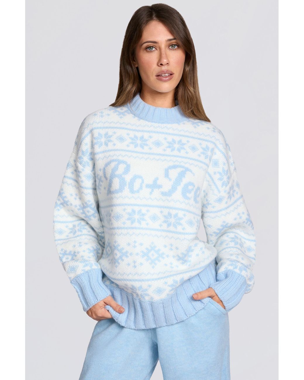 BO+TEE Blue Jacquard-Knit Oversized Jumper