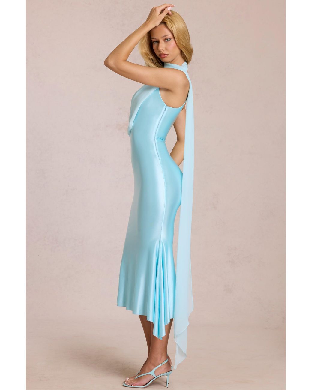 Oh Polly Blue Scarf-Detail Midaxi Dress