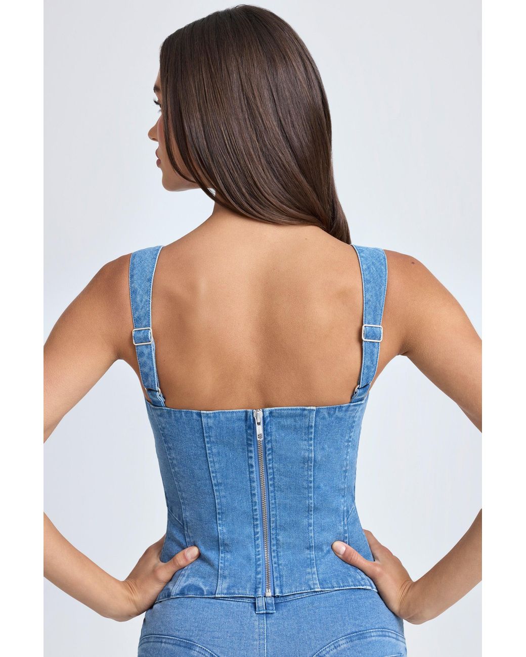 Oh Polly Blue Lace-Up Corset Top