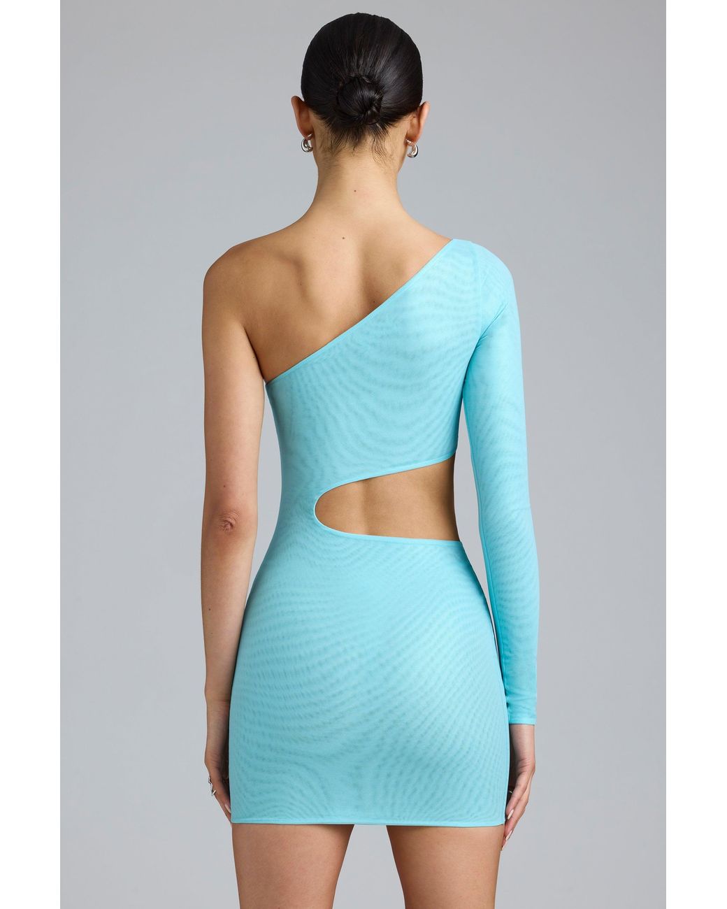 Oh Polly Blue Metallic Cut-Out One-Shoulder Mini Dress