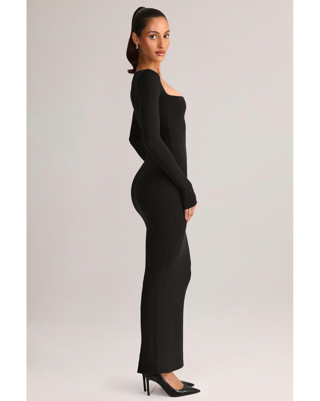 Oh Polly Black Modal Square-Neck Bodycon Maxi Dress