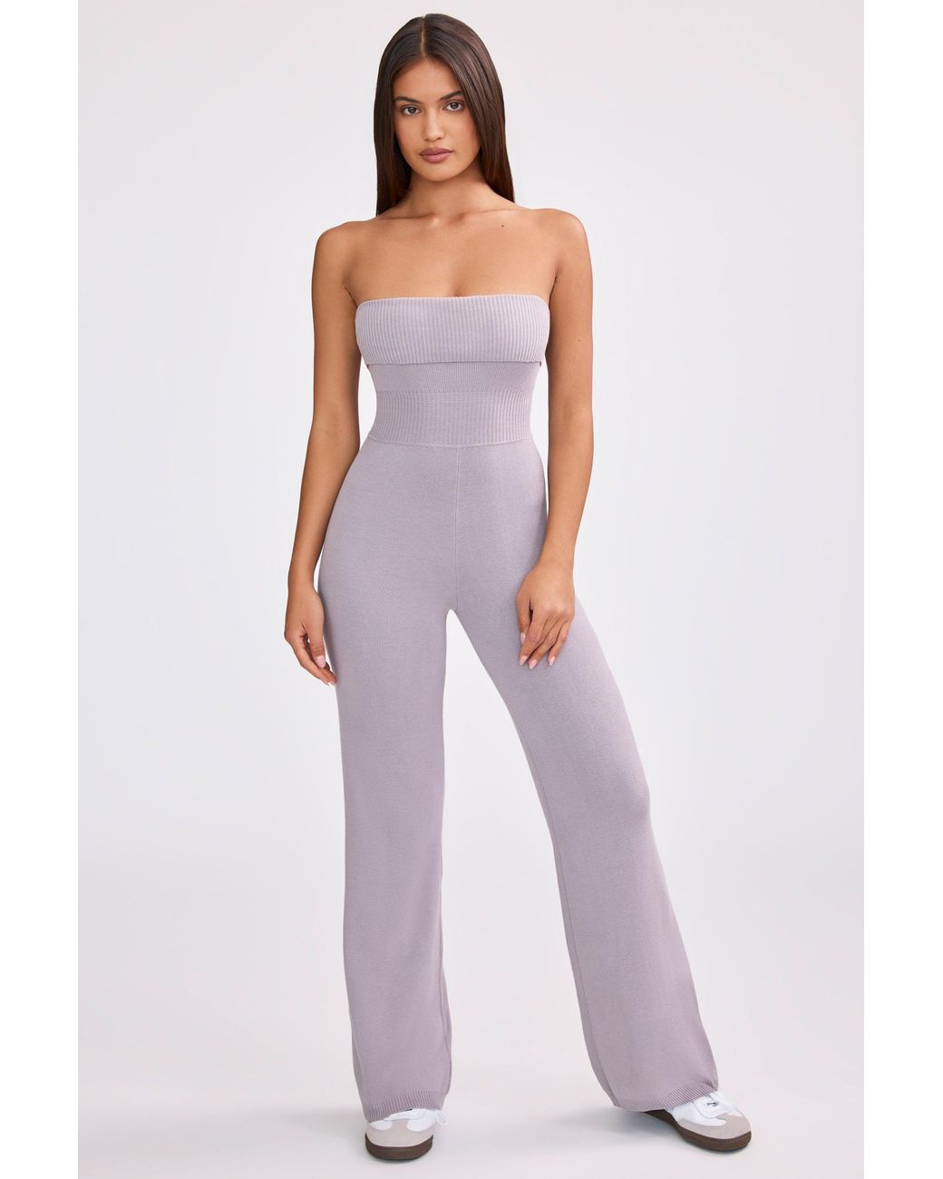 BO+TEE Purple Chunky Knit Bandeau Kick Flare Jumpsuit