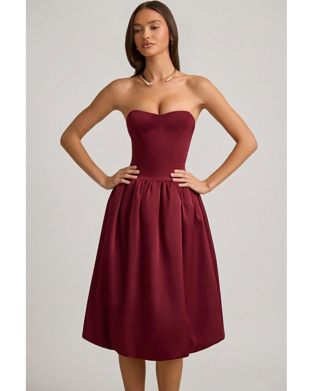 Oh Polly Red Convertible Bow-Detail Bubble Hem Midaxi Dress