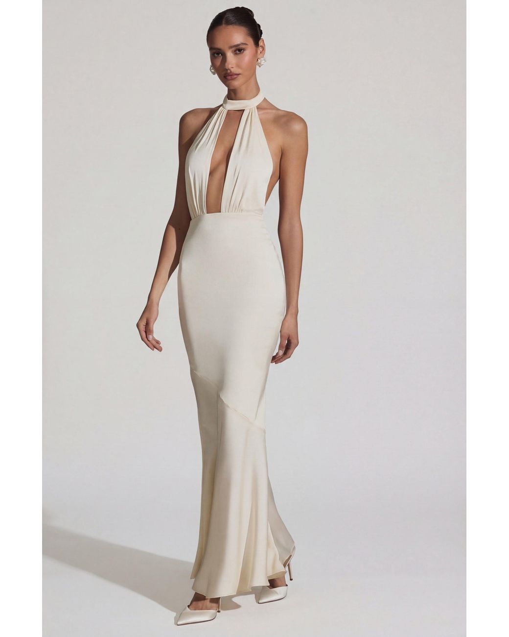 Oh Polly White Backless Halterneck Fishtail Gown