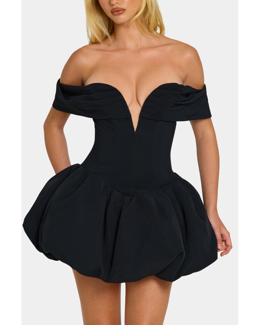 Oh Polly Black Off-Shoulder Layered Bubble Hem Corset Mini Dress