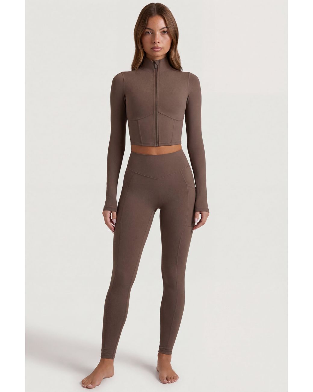 BO+TEE Brown Soft Active Zip-Up Cropped Jacket
