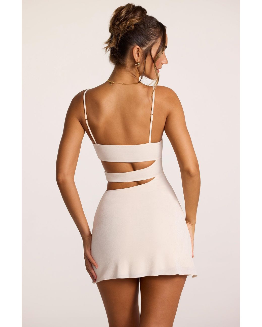 Oh Polly White Textured Jersey Cut-Out A-Line Mini Dress
