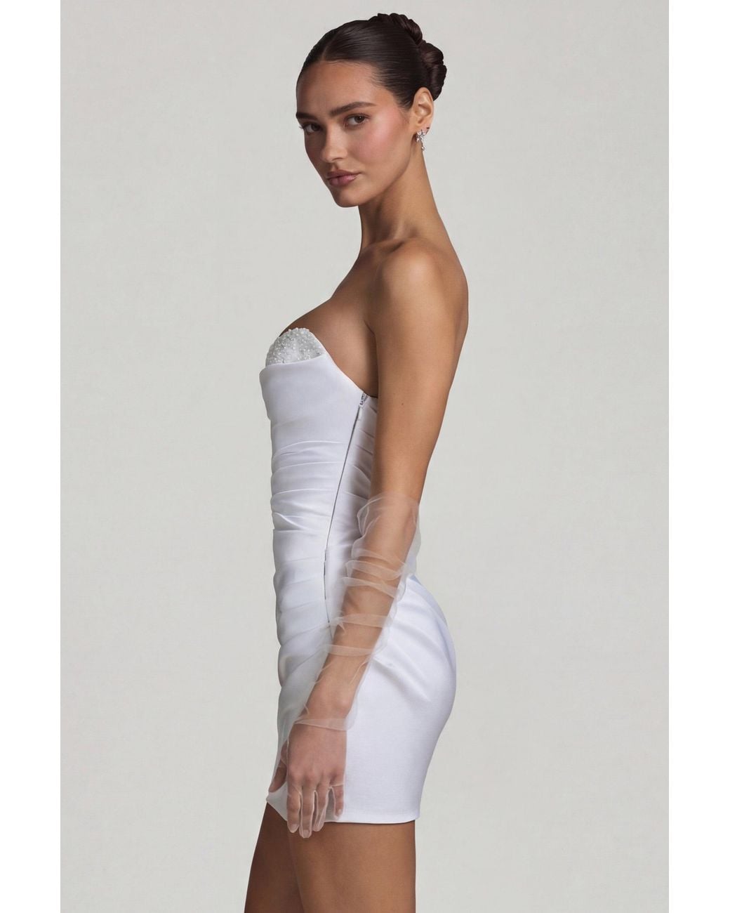 Oh Polly White Ruched Corset Mini Dress