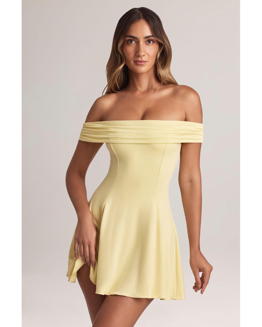 Oh Polly Yellow Modal Off-Shoulder A-Line Mini Dress