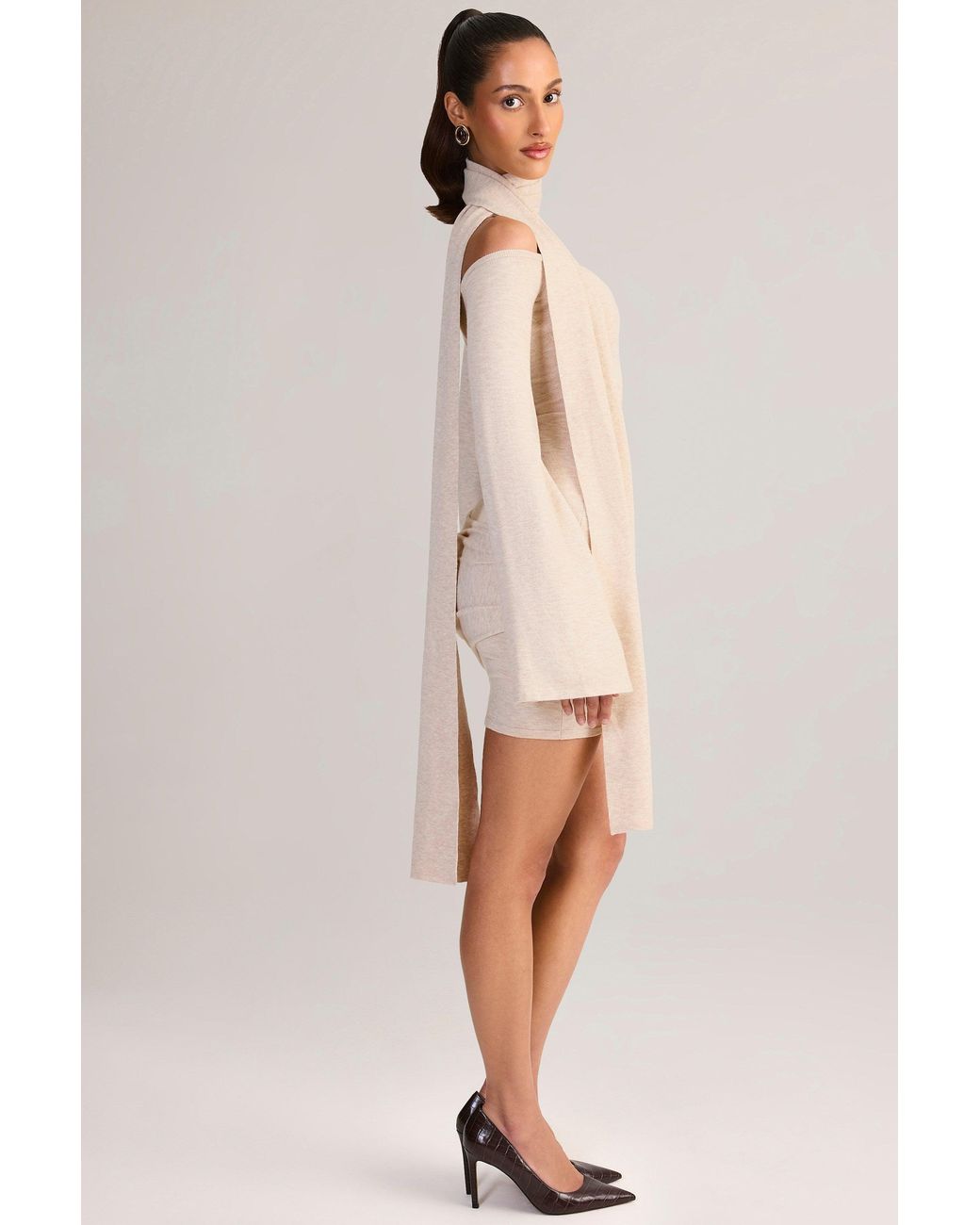 Oh Polly White Knit Scarf-Detail Off-Shoulder Mini Dress