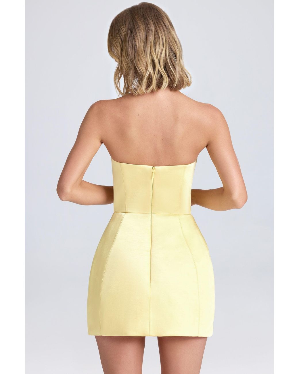 Oh Polly Yellow Bandeau Structured Tulip Mini Dress