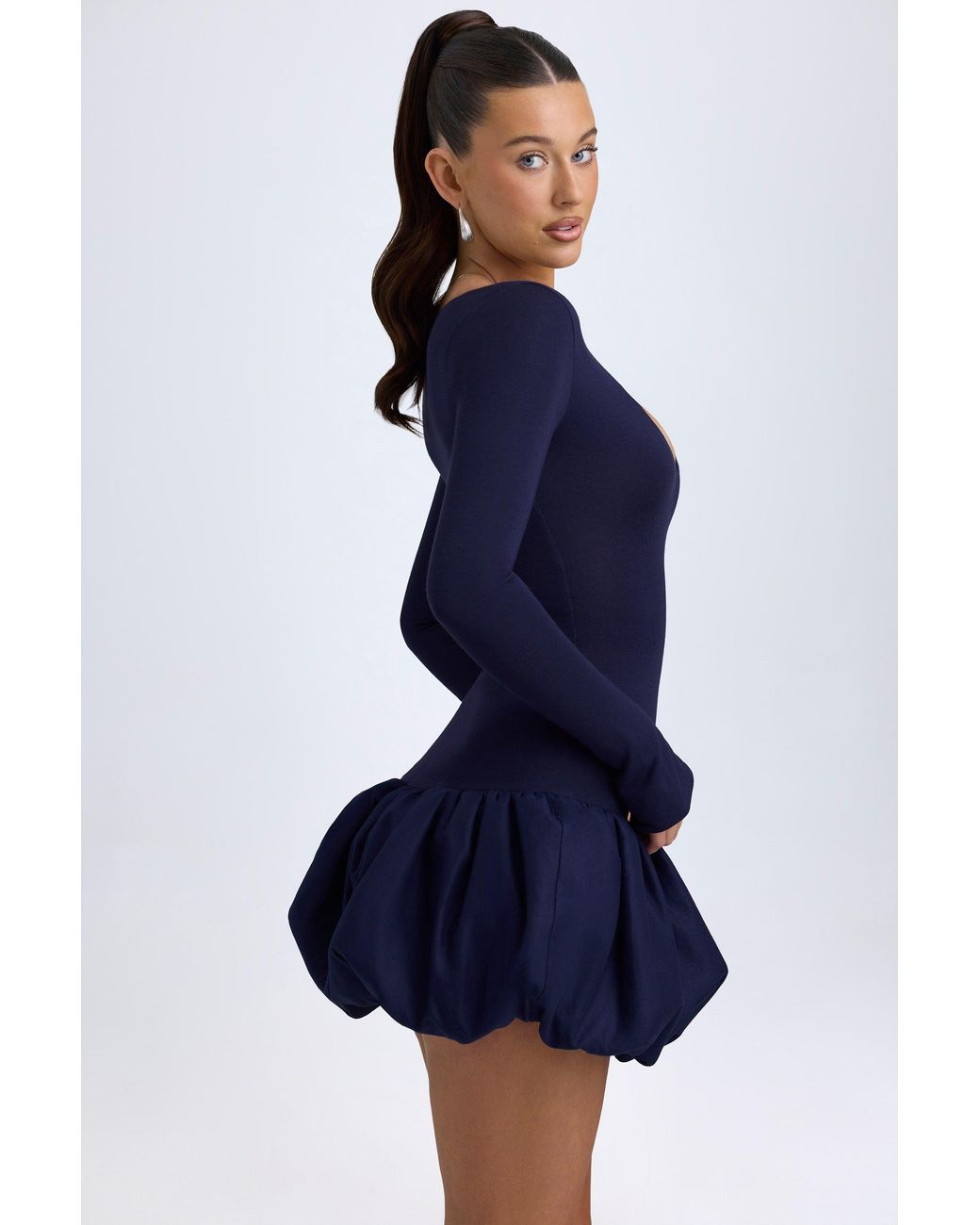 Oh Polly Blue Modal Drop-Waist Bubble Hem Mini Dress